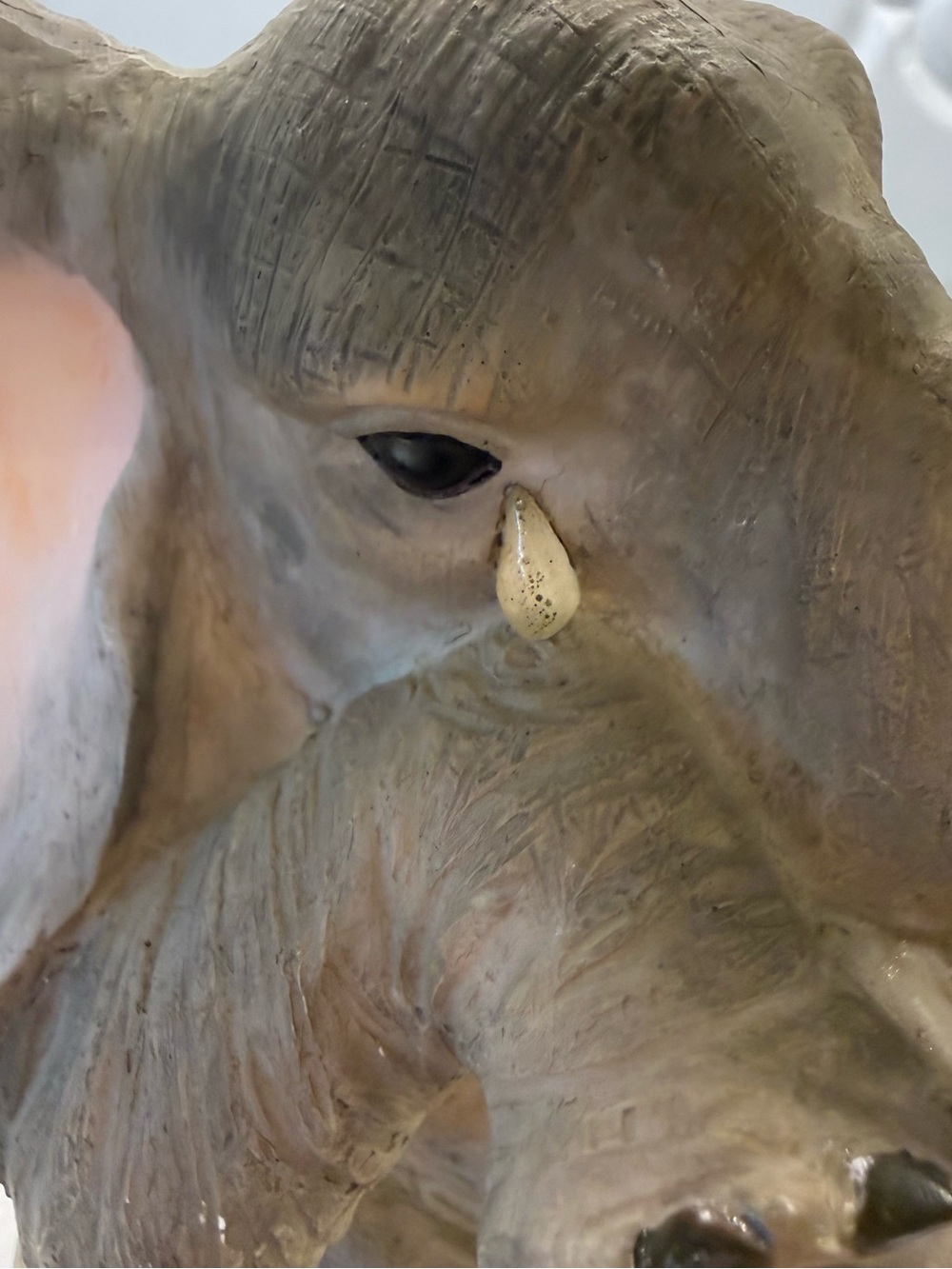 Crying Sitting Baby Elephant Figurine with Trunk Up - Brand Unknown